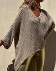 Rosy Brown Contrast V-Neck Long Sleeve Sweater Sentient Beauty Fashions Apparel & Accessories