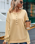 Rosy Brown Buttoned Dropped Shoulder Sweatshirt