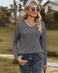 Dim Gray Dropped Shoulder Hooded Blouse