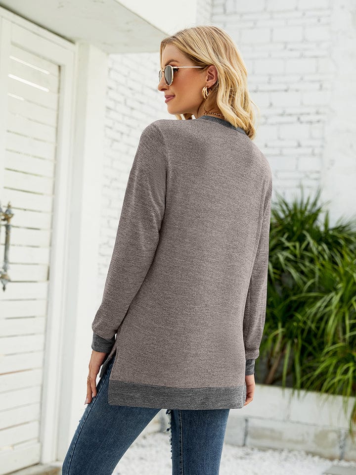 Light Gray Round Neck Long Sleeve Blouse