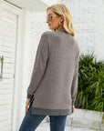 Light Gray Round Neck Long Sleeve Blouse