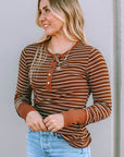 Gray Striped Quarter Snap Long Sleeve T-Shirt Sentient Beauty Fashions Apparel & Accessories