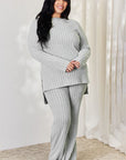 Gray Basic Bae Full Size Ribbed High-Low Top and Wide Leg Pants Set Sentient Beauty Fashions Apparel & Accessories