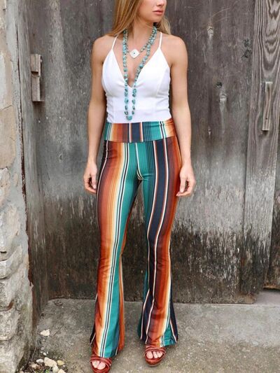 Dim Gray High Waist Striped Bootcut Pants Sentient Beauty Fashions Apparel & Accessories
