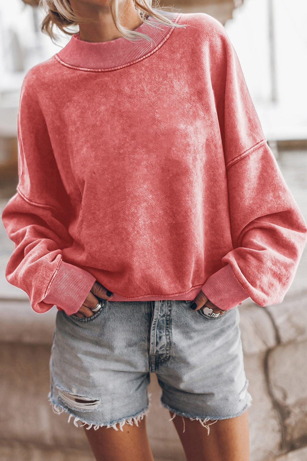 Rosy Brown Round Neck Dropped Shoulder Sweatshirt