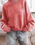 Rosy Brown Round Neck Dropped Shoulder Sweatshirt