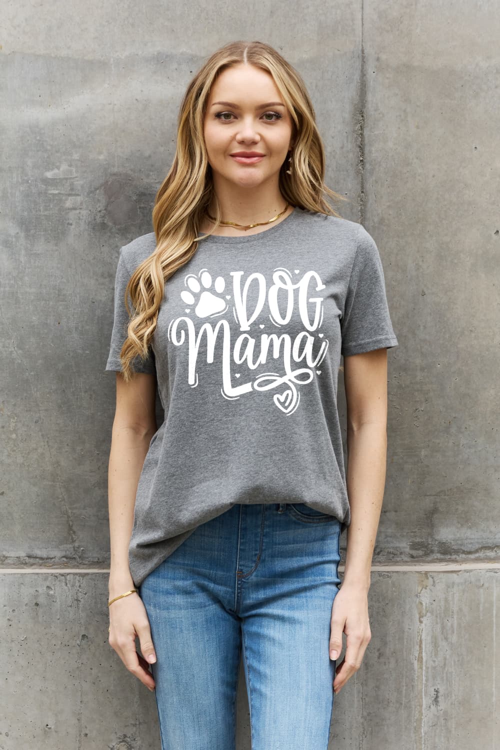 Light Slate Gray Simply Love Full Size DOG MAMA Graphic Cotton T-Shirt Sentient Beauty Fashions