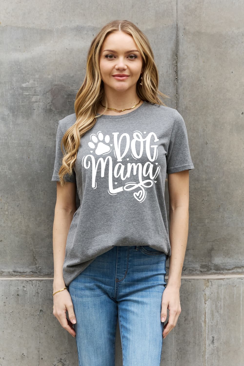 Light Slate Gray Simply Love Full Size DOG MAMA Graphic Cotton T-Shirt