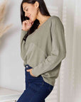 Gray Culture Code  Full Size V-Neck Long Sleeve T-Shirt Sentient Beauty Fashions Apparel & Accessories