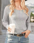 Dark Gray Ribbed Round Neck Long Sleeve Knit Top Sentient Beauty Fashions Apparel & Accessories