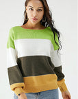 Dark Slate Gray Color Block Dropped Shoulder Sweater Sentient Beauty Fashions Apparel & Accessories