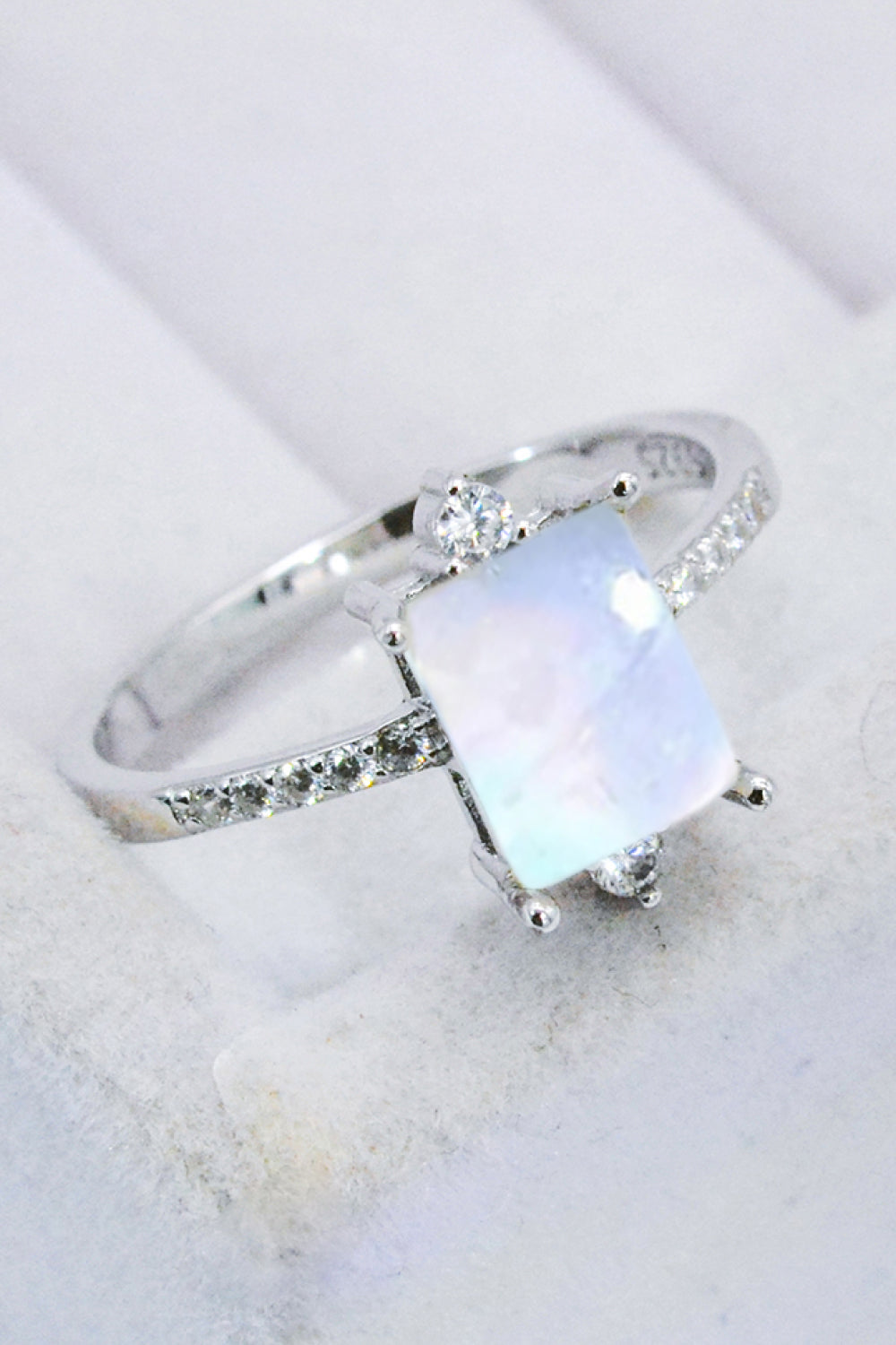Light Gray 925 Sterling Silver Square Moonstone Ring Sentient Beauty Fashions jewelry