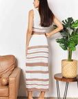 Light Gray Double Take Striped Openwork Cropped Tank and Split Skirt Set Sentient Beauty Fashions Apparel & Accessories
