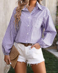Gray Striped Pocketed Button Up Long Sleeve Shirt Sentient Beauty Fashions Apparel & Accessories