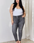Gray Judy Blue Full Size High Waist Tummy Control Release Hem Skinny Jeans Sentient Beauty Fashions Apparel & Accessories