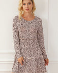 Light Gray Frill Printed Round Neck Dress