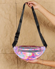 Dark Khaki Fame Good Vibrations Holographic Double Zipper Fanny Pack in Hot Pink Sentient Beauty Fashions *Accessories