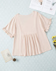 Light Gray V-Neck Flounce Sleeve Babydoll Blouse