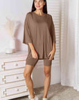 Gray Basic Bae Full Size Soft Rayon Three-Quarter Sleeve Top and Shorts Set Sentient Beauty Fashions