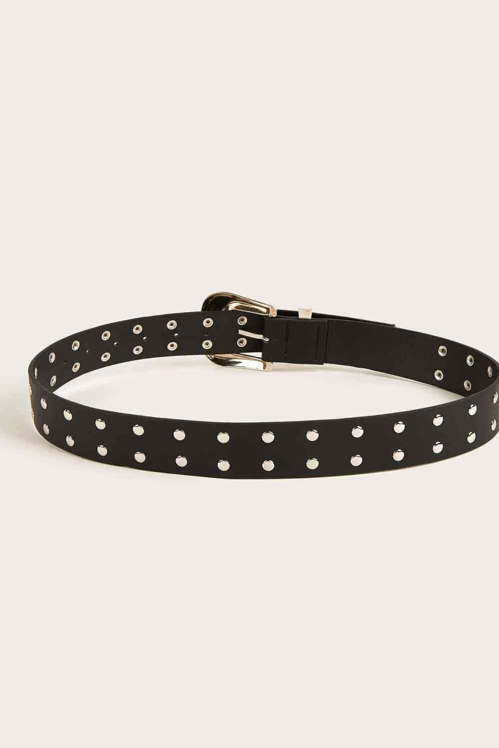 Beige Double Row Studded PU Leather Belt Sentient Beauty Fashions Apparel &amp; Accessories