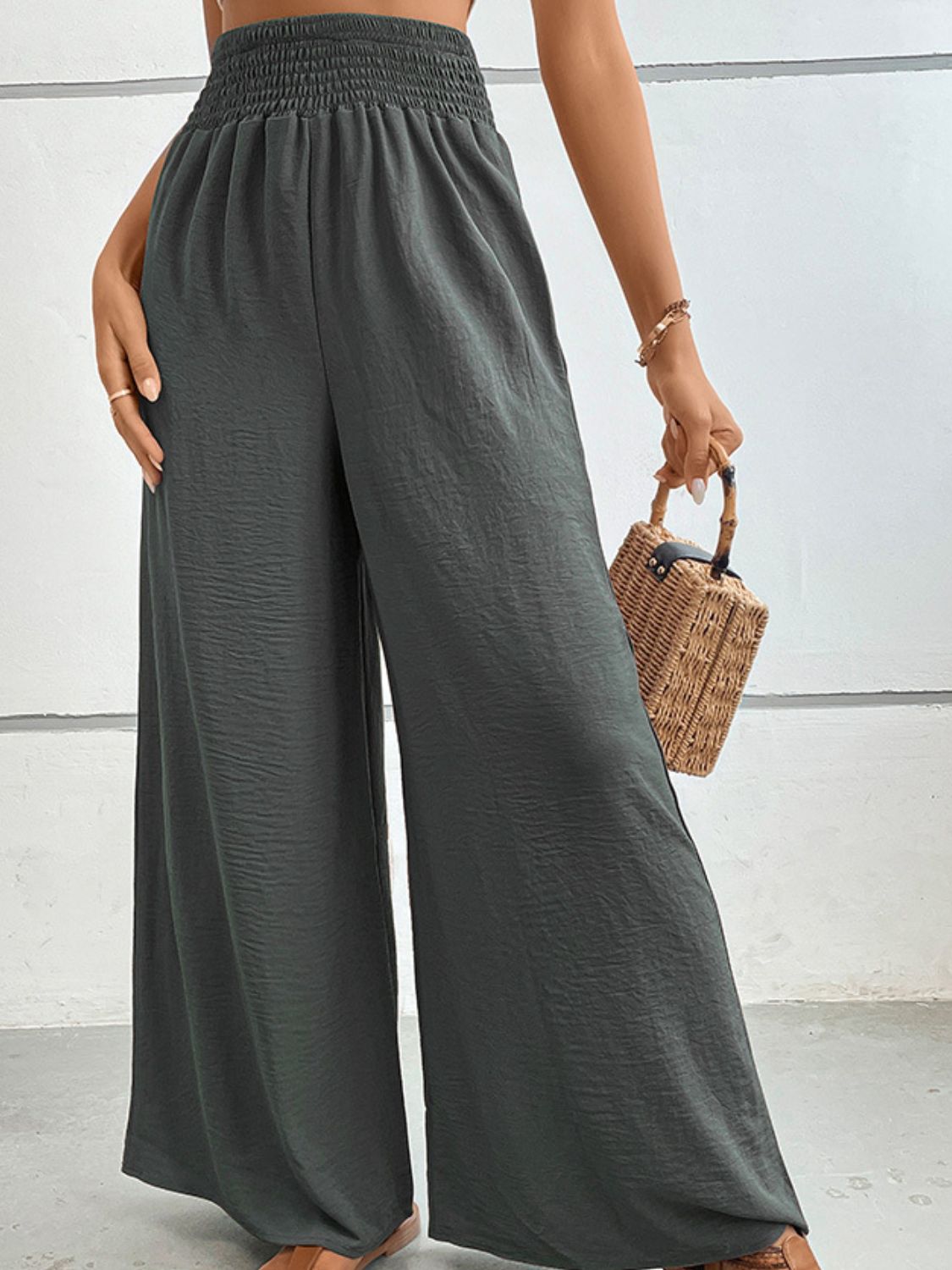 Light Gray Wide Waistband Relax Fit Long Pants Sentient Beauty Fashions Apparel &amp; Accessories