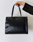 Black David Jones Texture PU Leather Handbag Sentient Beauty Fashions Apparel & Accessories