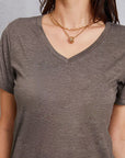 Dim Gray V-Neck Short Sleeve T-Shirt Sentient Beauty Fashions Apparel & Accessories