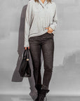 Dark Gray Surplice Dropped Shoulder Long Sleeve Sweater Sentient Beauty Fashions Apparel & Accessories