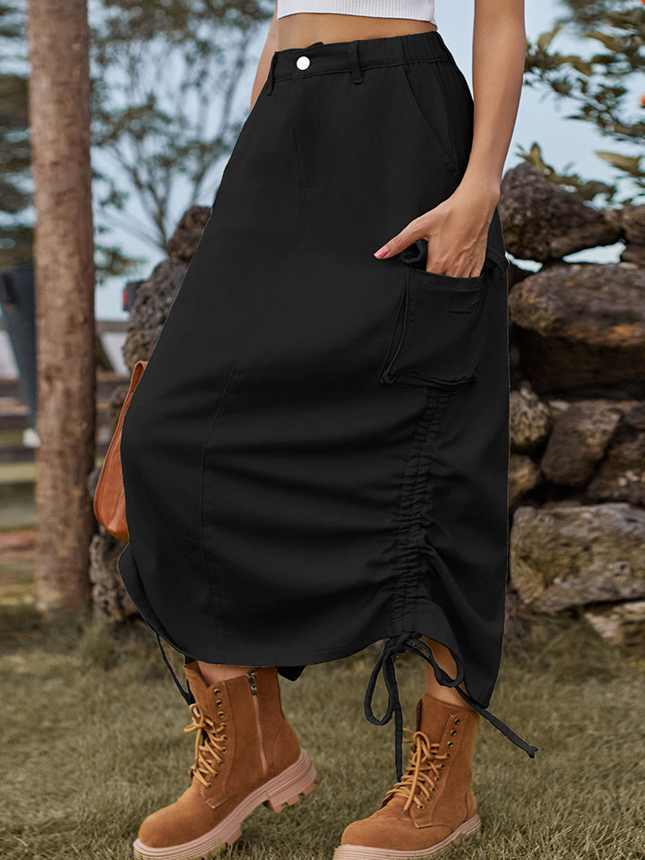 Dark Slate Gray Drawstring Denim Skirt with Pockets Sentient Beauty Fashions Apparel &amp; Accessories