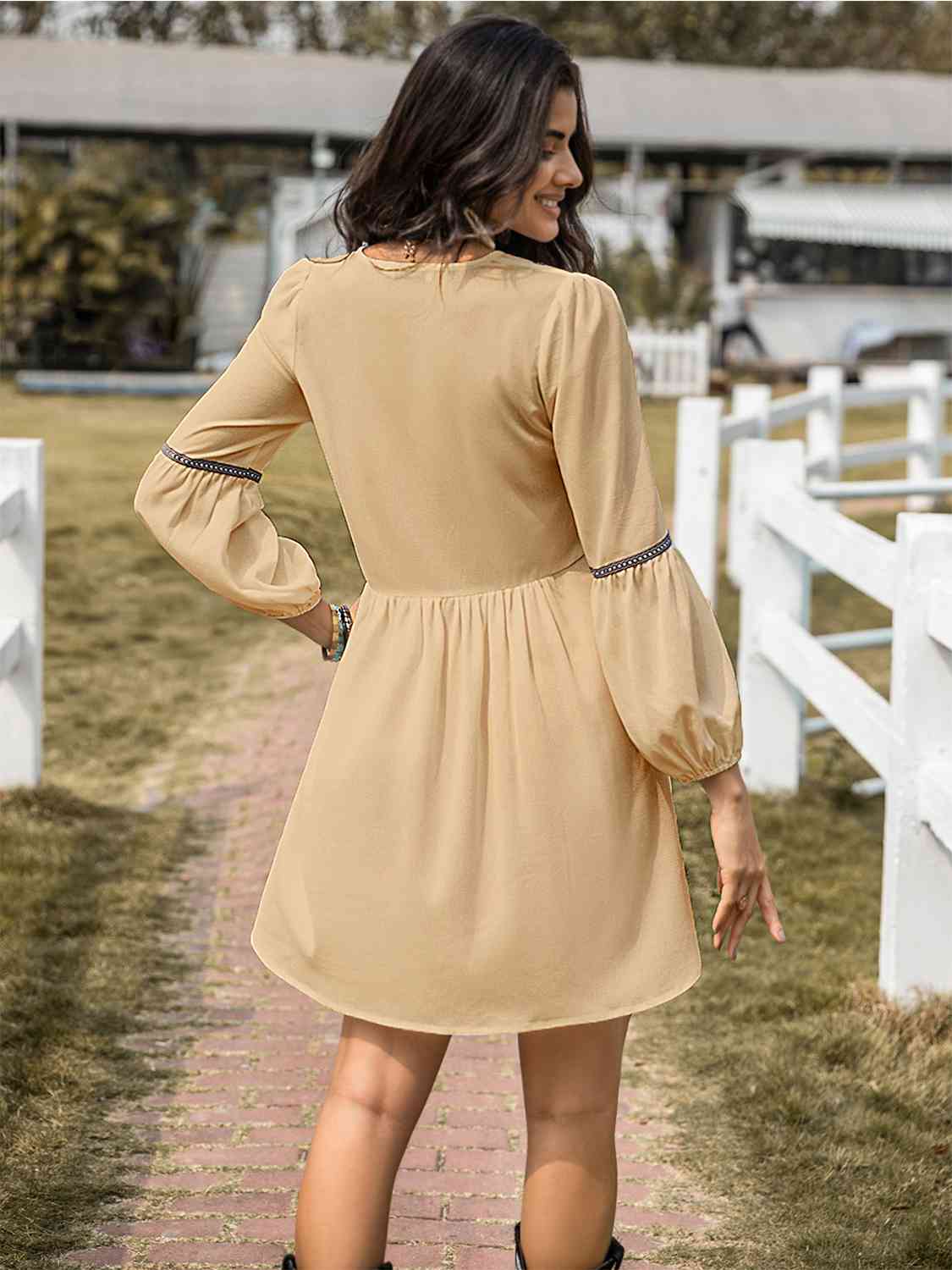 Rosy Brown Notched Balloon Sleeve Mini Dress