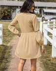 Rosy Brown Notched Balloon Sleeve Mini Dress Sentient Beauty Fashions Dresses
