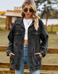 Dark Slate Gray Collared Neck Denim Jacket With Pockets Sentient Beauty Fashions Apparel & Accessories