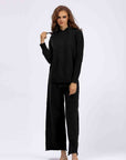 Black Long Sleeve Hooded Sweater and Knit Pants Set Sentient Beauty Fashions Pants