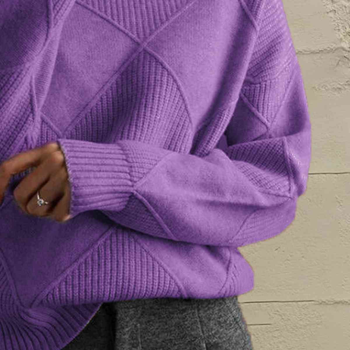 Slate Gray Geometric Turtleneck Long Sleeve Sweater Sentient Beauty Fashions Tops