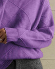 Slate Gray Geometric Turtleneck Long Sleeve Sweater Sentient Beauty Fashions Tops