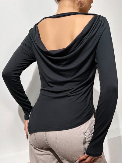 Light Gray Cutout Long Sleeve T-Shirt Sentient Beauty Fashions Apparel & Accessories