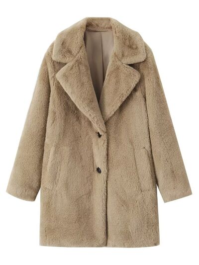 Rosy Brown Fuzzy Button Up Lapel Collar Coat Sentient Beauty Fashions Apparel & Accessories