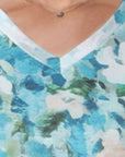 Light Steel Blue Floral V-Neck Short Sleeve Tee Sentient Beauty Fashions Apparel & Accessories