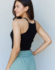 Gray Ninexis Everyday Staple Soft Modal Short Strap Ribbed Tank Top in Black Sentient Beauty Fashions Apparel & Accessories