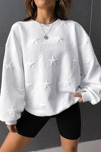 Light Gray Star Lantern Sleeve Dropped Shoulder Sweatshirt Sentient Beauty Fashions Apparel & Accessories