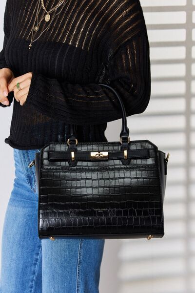 Black David Jones Texture PU Leather Handbag Sentient Beauty Fashions Apparel &amp; Accessories