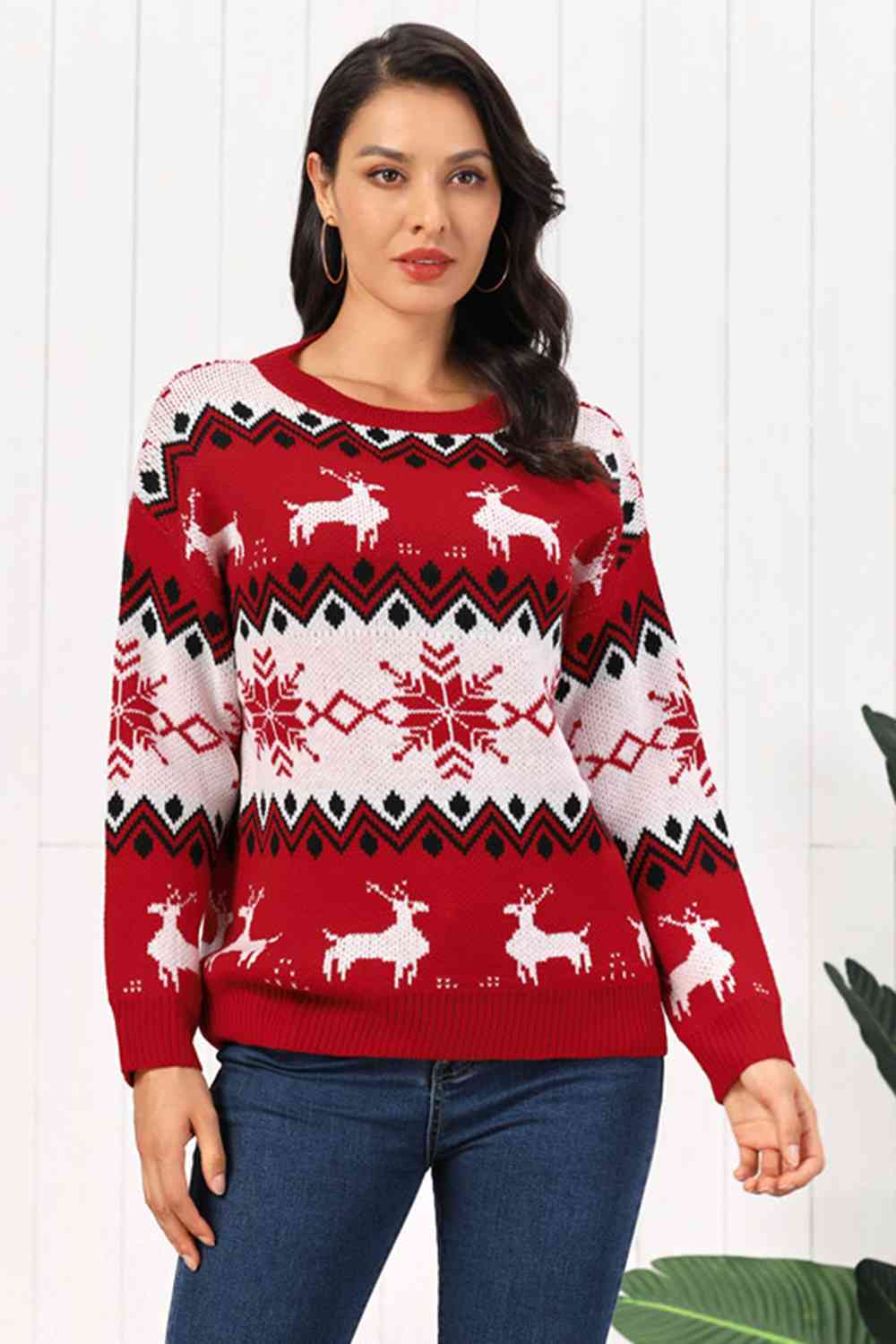 Dark Slate Gray Reindeer Round Neck Sweater