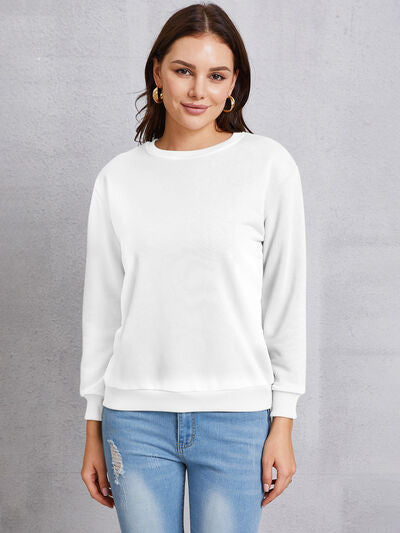 Light Gray Round Neck Dropped Shoulder Sweatshirt Sentient Beauty Fashions Apparel & Accessories