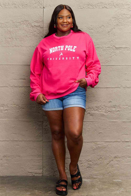 Rosy Brown Simply Love Full Size NORTH POLE UNIVERSITY Graphic Sweatshirt