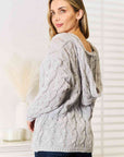 Light Gray Woven Right Cable-Knit Hooded Sweater Sentient Beauty Fashions Apparel & Accessories