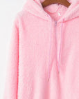 Misty Rose Quarter-Zip Drawstring Teddy Hoodie