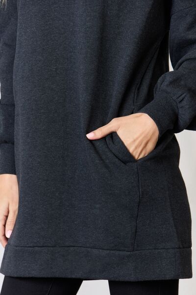 Dark Slate Gray Zenana Oversized Longline Top with Pockets Sentient Beauty Fashions Apparel &amp; Accessories