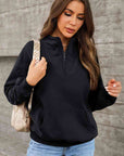 Dark Gray Half Zip Drop Shoulder Sweatshirt and Pocket