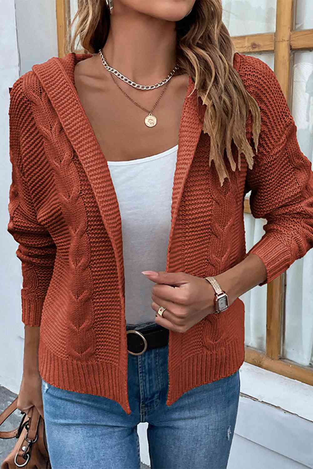 Sienna Cable-Knit Dropped Shoulder Hooded Cardigan