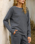 Dim Gray Round Neck Long Sleeve Sweatshirt